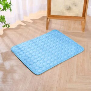 Pawcoola cooling mat in blue on a timber floor